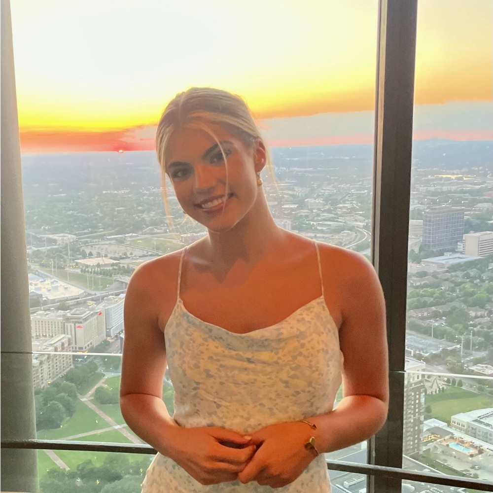 White and Blue Floral Lace Spaghetti Strap Dress